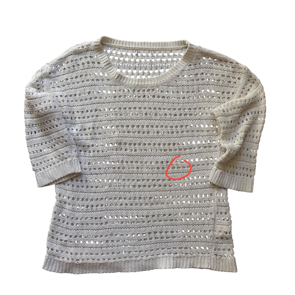 Old Navy Sweater Womens Large White Cotton Blend 3/4 Sleeve Open Knit Pointelle